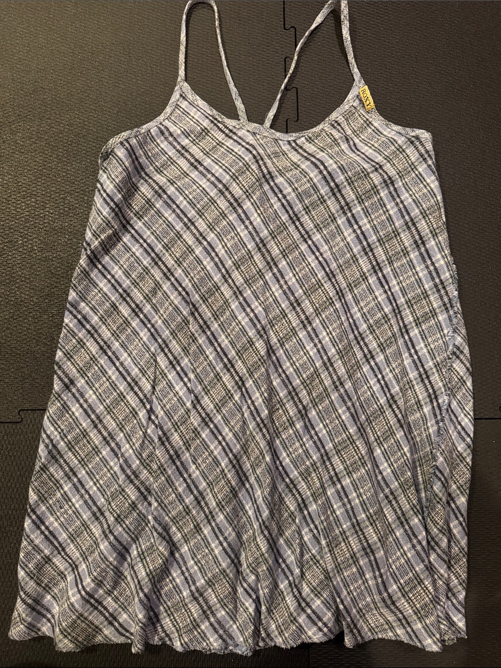 Vintage Roxy Blue Plaid Spaghetti-Strap Mini Dress